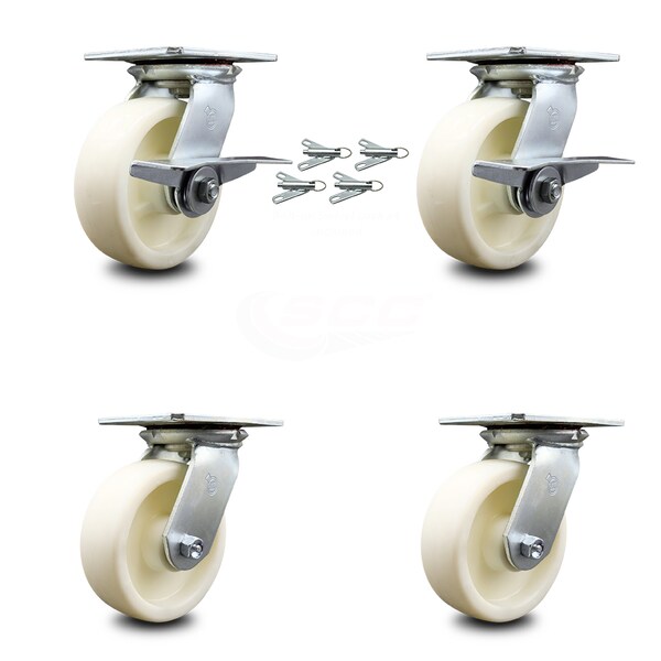Service Caster 6 Inch Nylon Caster Set with Roller Bearing 4 Swivel Lock and 2 Brake SCC SCC-35S620-NYR-SLB-BSL-2-BSL-2 - main